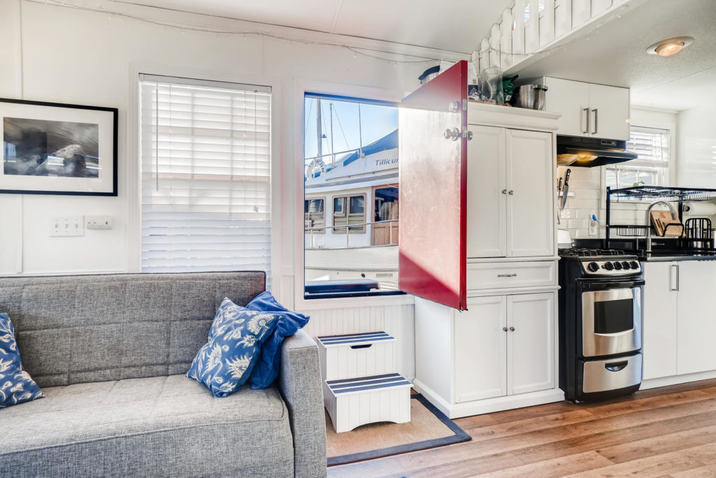 living room inside houseboat
