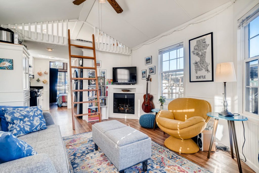 living room inside houseboat