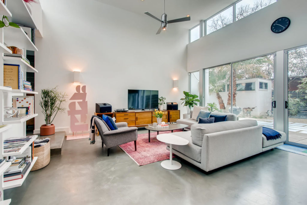 Living room with concrete floors