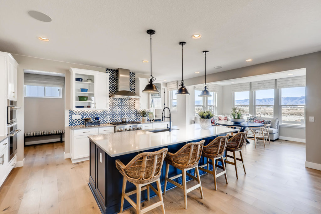 kitchen with navy blue pops of color