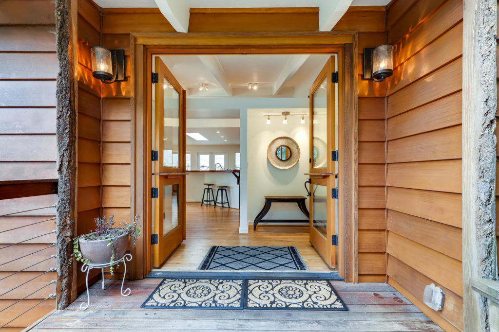 Front entry with large french doors