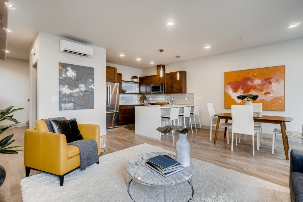LIving room with yellow chair