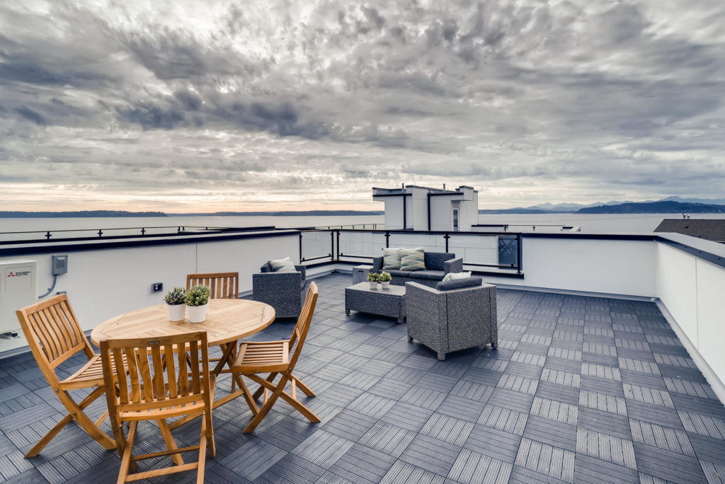 Rooftop patio with ocean view in Seattle