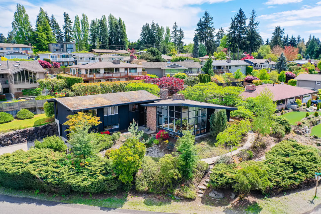Aerial view of mid-century modern home