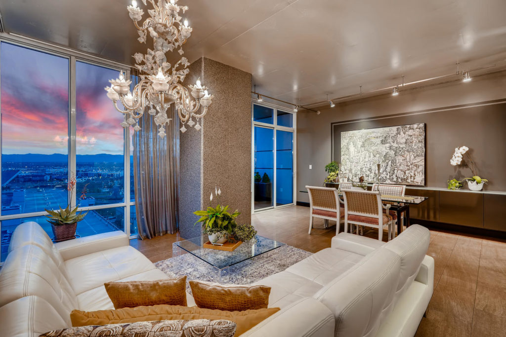 Living room in high-rise denver condo