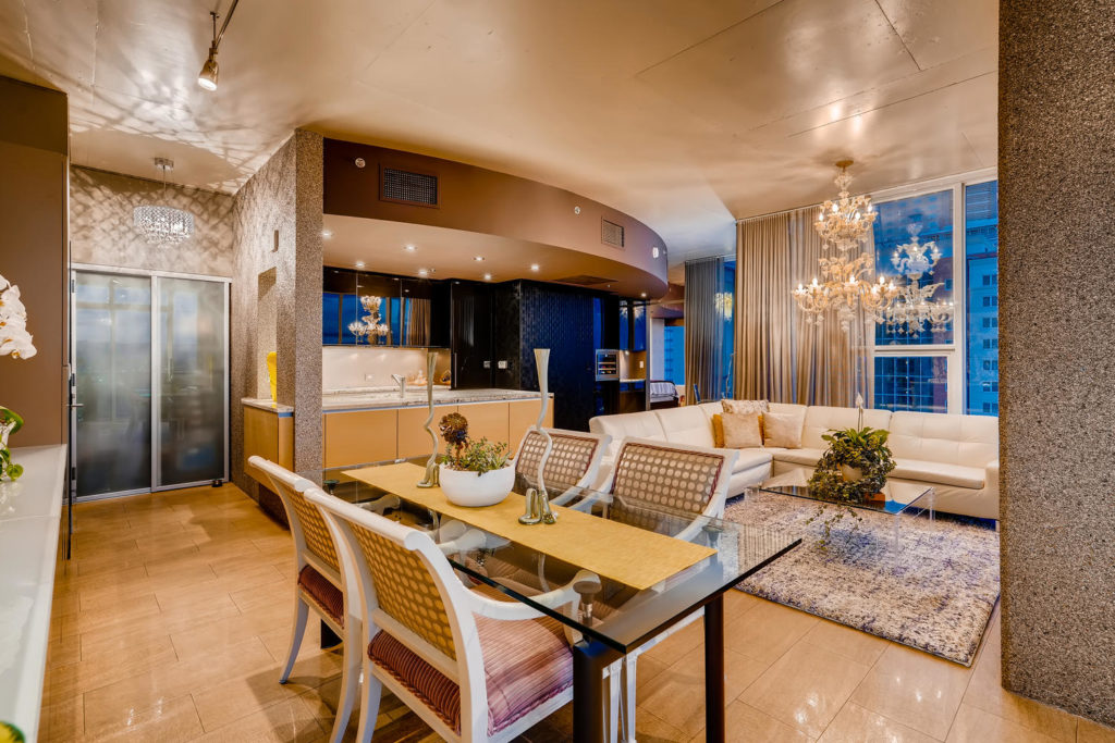 Dining room in high-rise condo in Denver