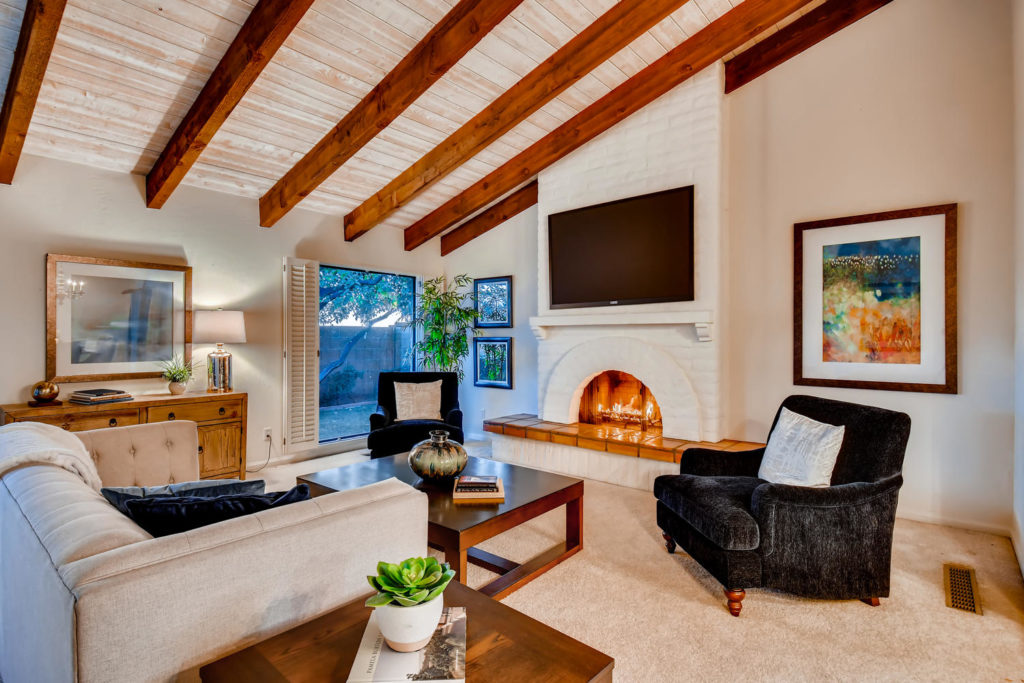 Living room in phoenix with beams