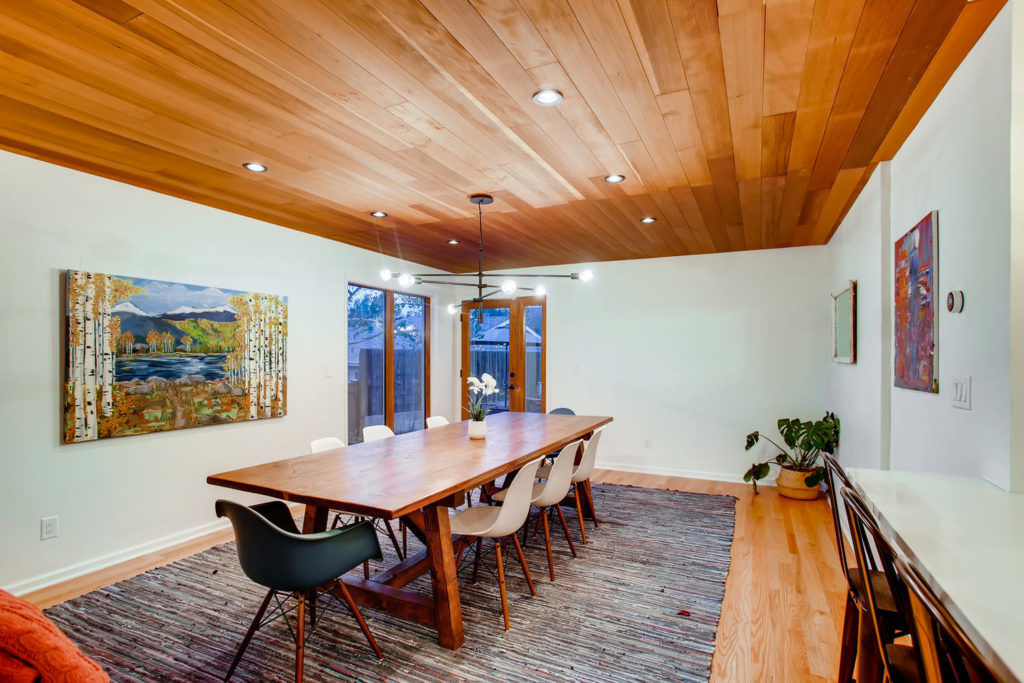 Dining room with wood paneling