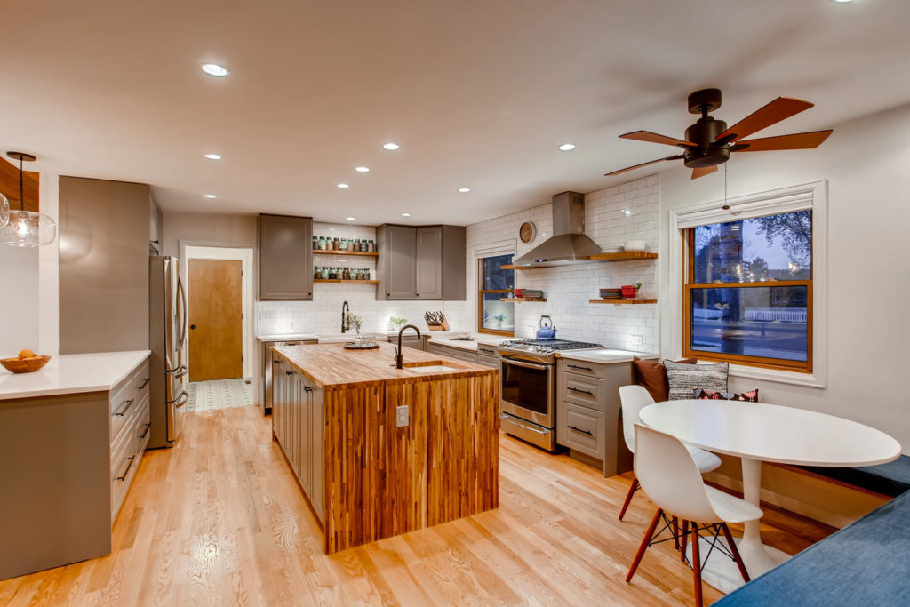 Kitchen with waterfall island