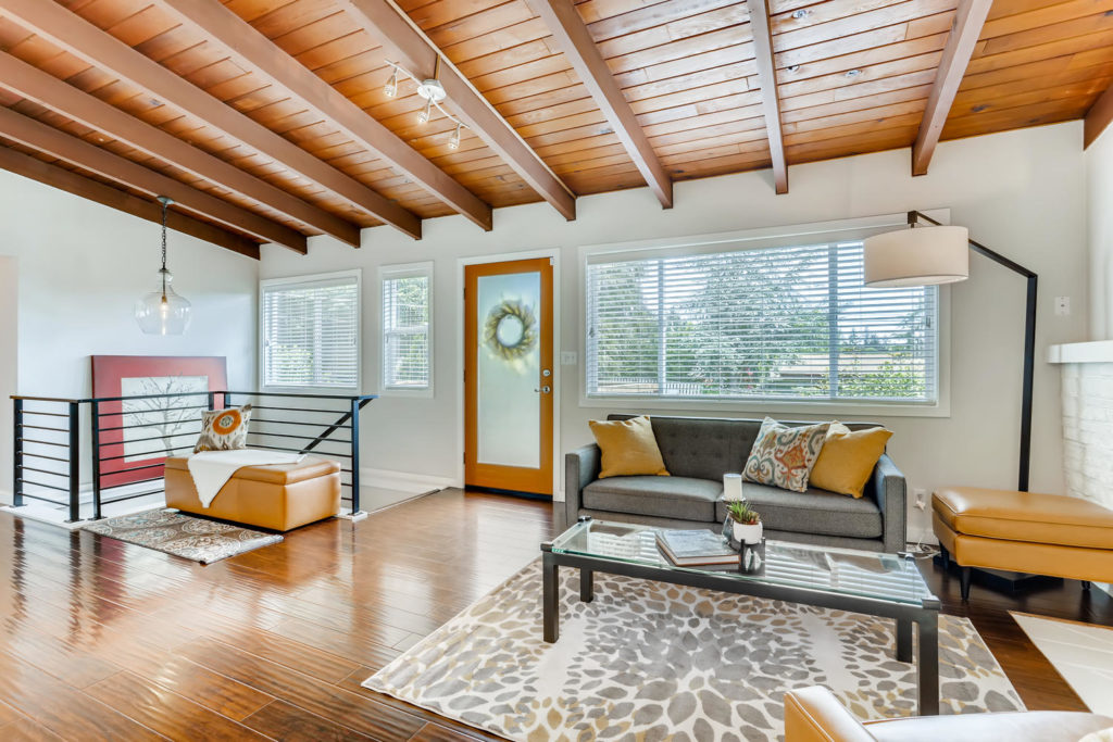 Living room with mid-century modern ceiling