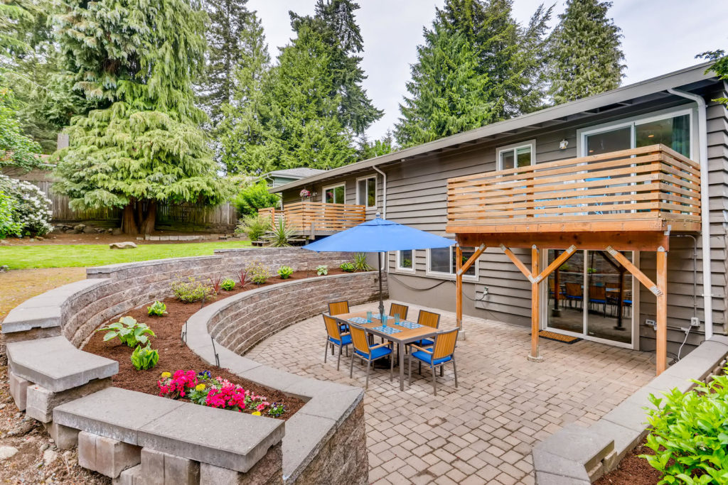 Backyard with beautiful landscaping in Seattle