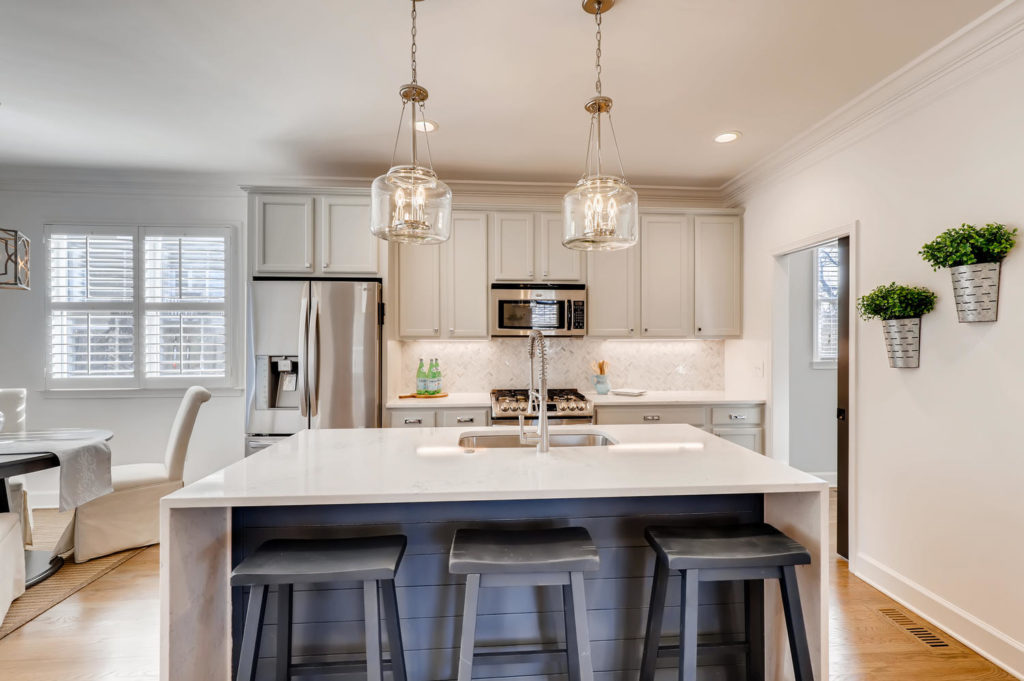 Atlanta kitchen with island and pendant lights