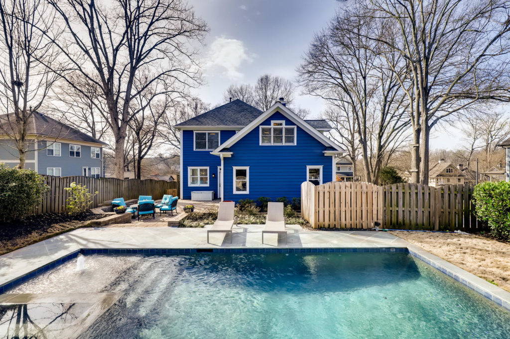 Blue house in Atlanta with a pool