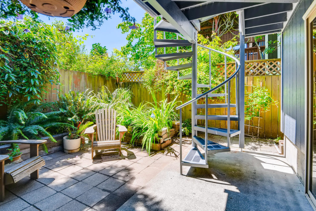Back patio with spiral staircase