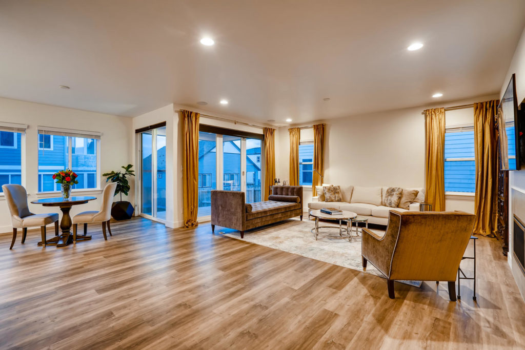 Living room with curtains