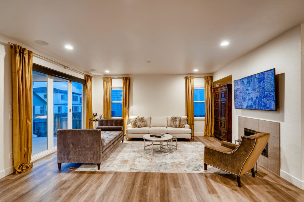 Living room with curtains