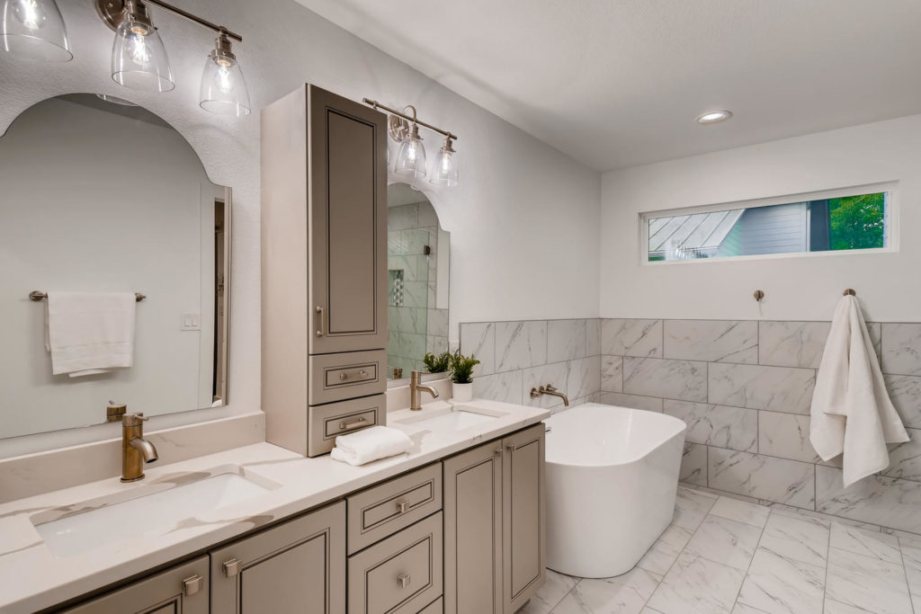 Bathroom with deep soak tub