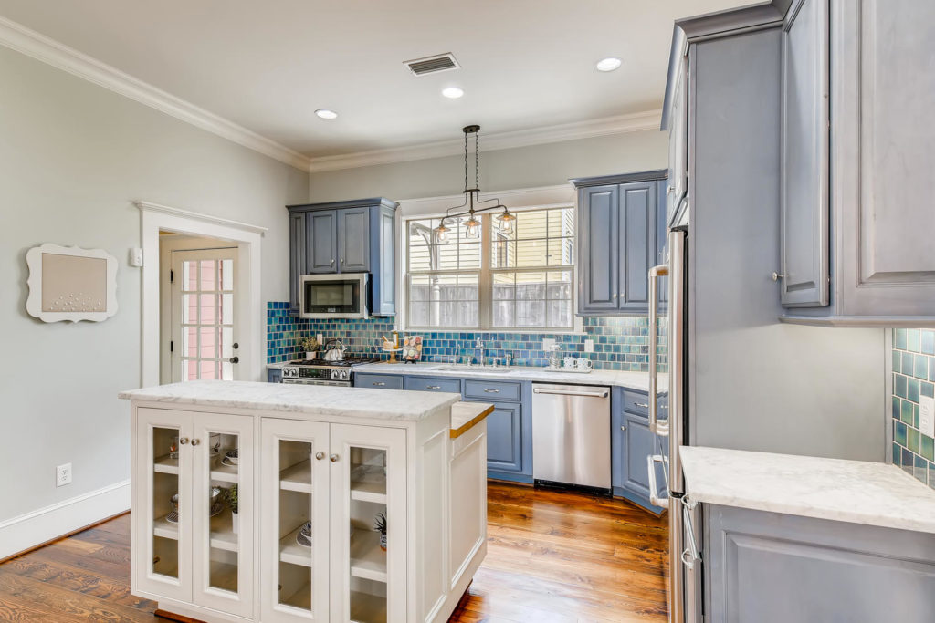 blue kitchen in Austin tx - real estate image