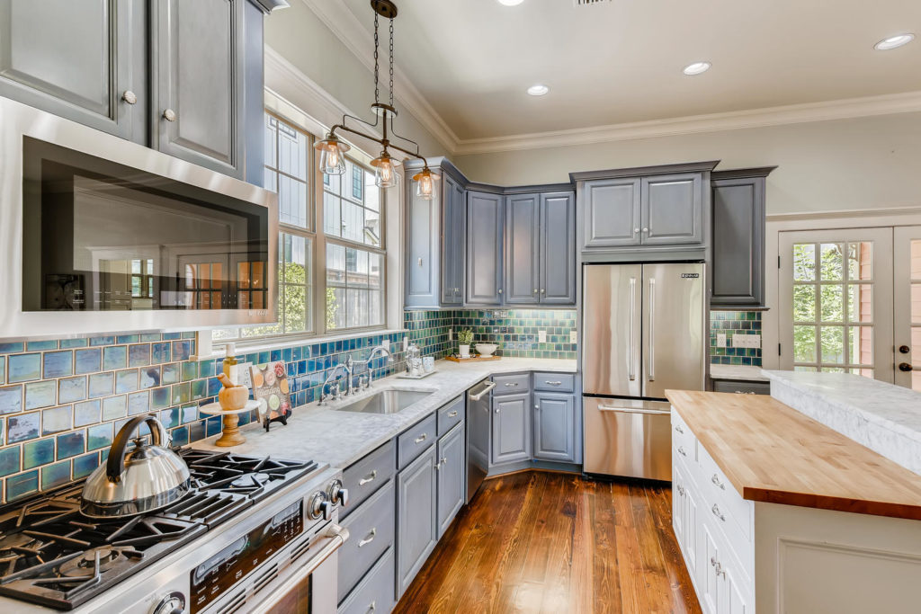 blue kitchen in Austin tx - real estate image