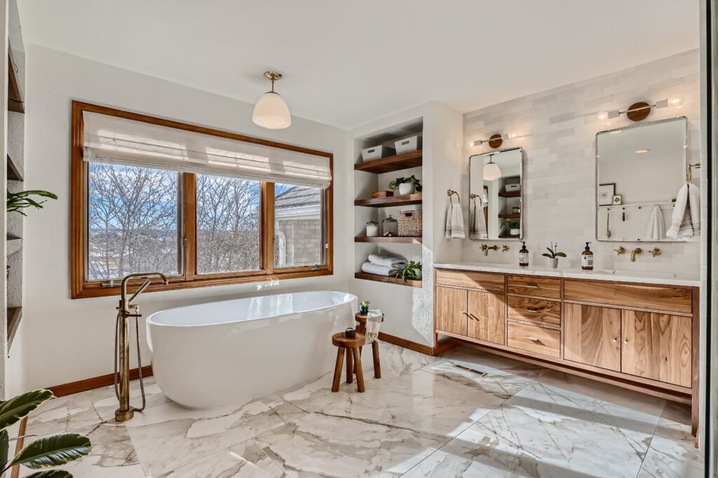 A farmhouse, country-chic bathroom